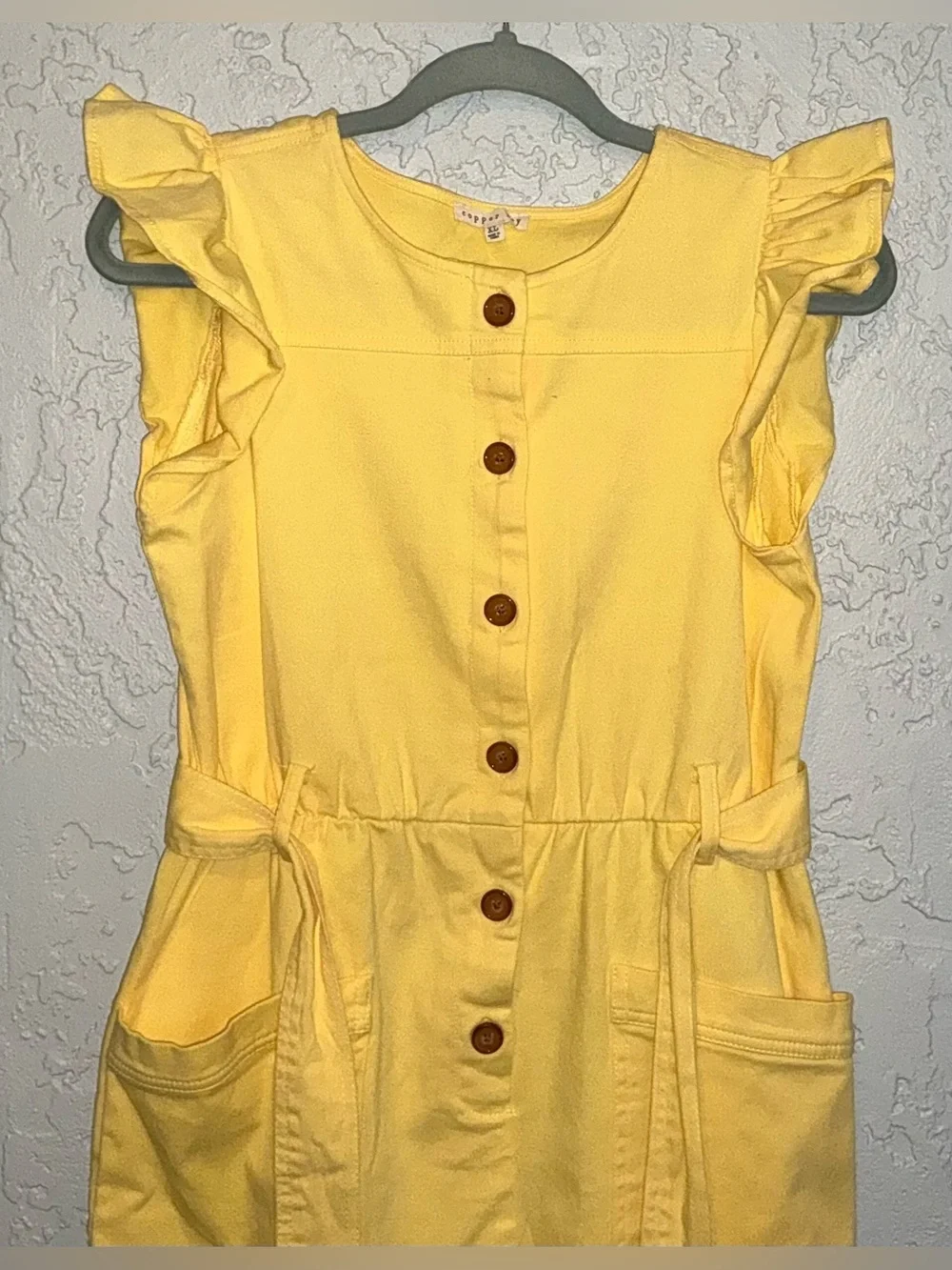 Copper Key Big Girls Ruffle Sleeve Yellow Button-Front Dress with Pockets & Belt
